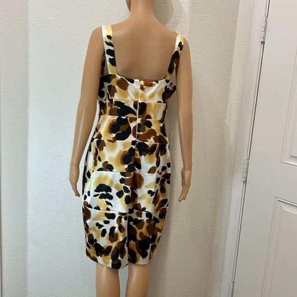 London Times Women’s Dress Sweatheart Neck Gold Brown Print Sleeveless Sheath - Picture 6 of 9